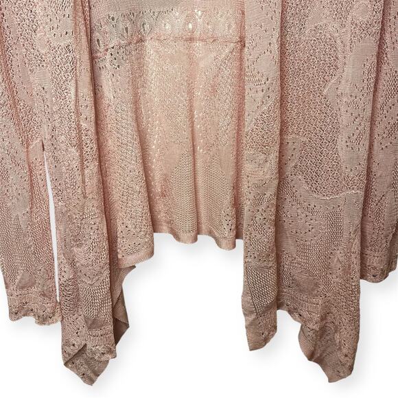 White House Black Market Pink Open Knit Cardigan Drape Front Lightweight Sz L - Picture 4 of 7